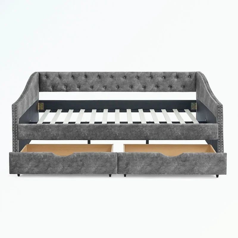 Full Size Daybed with Drawers Upholstered Tufted Sofa Bed