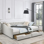 Queen Size Daybed with Drawers Upholstered Tufted Sofa Bed
