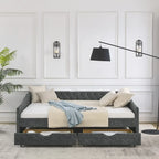 Queen Size Daybed with Drawers Upholstered Tufted Sofa Bed