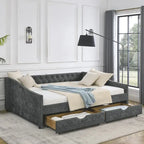 Queen Size Daybed with Drawers Upholstered Tufted Sofa Bed