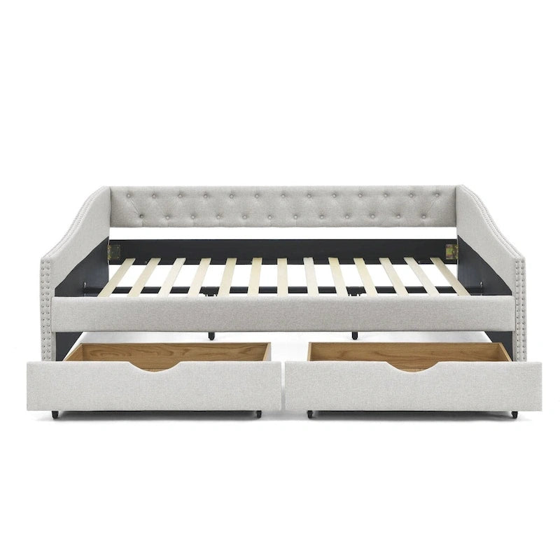 Queen Size Daybed with Drawers Upholstered Tufted Sofa Bed