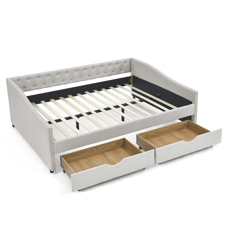 Queen Size Daybed with Drawers Upholstered Tufted Sofa Bed