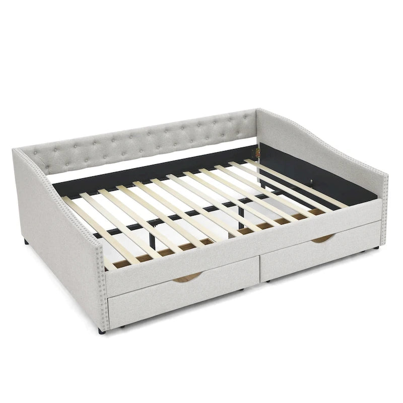 Queen Size Daybed with Drawers Upholstered Tufted Sofa Bed