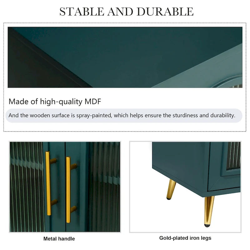 Wood Tv Stand With Storage Cabinet & Adjustable Shelves