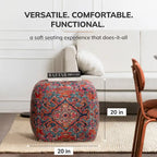 20-inch Multicolor Square Pouf Ottoman - Handmade Footrest for Living Room, Nursery