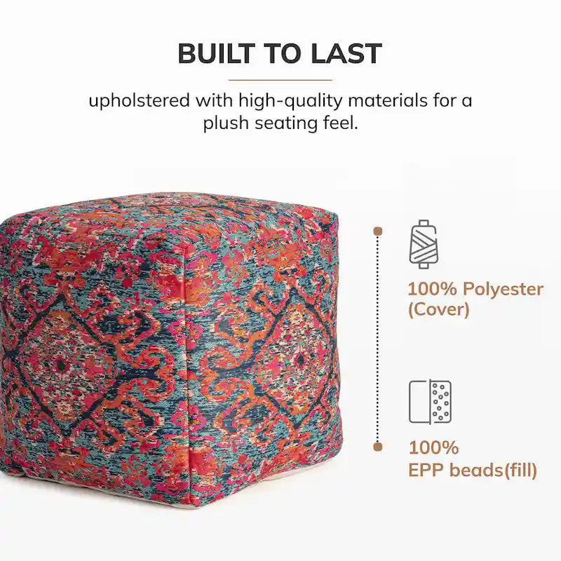 20-inch Multicolor Square Pouf Ottoman - Handmade Footrest for Living Room, Nursery
