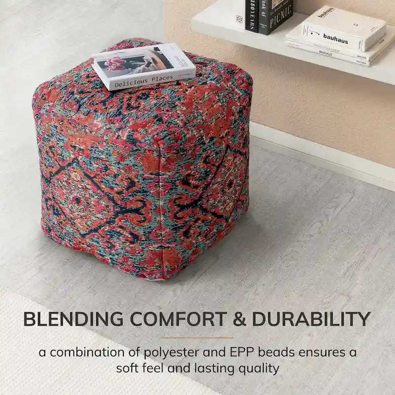20-inch Multicolor Square Pouf Ottoman - Handmade Footrest for Living Room, Nursery