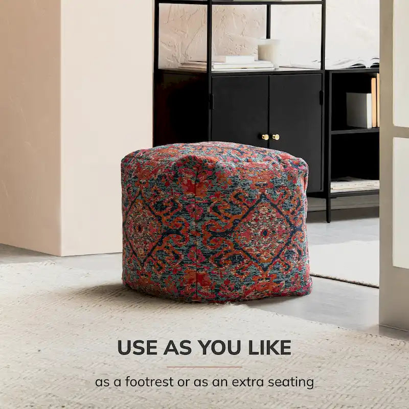 20-inch Multicolor Square Pouf Ottoman - Handmade Footrest for Living Room, Nursery