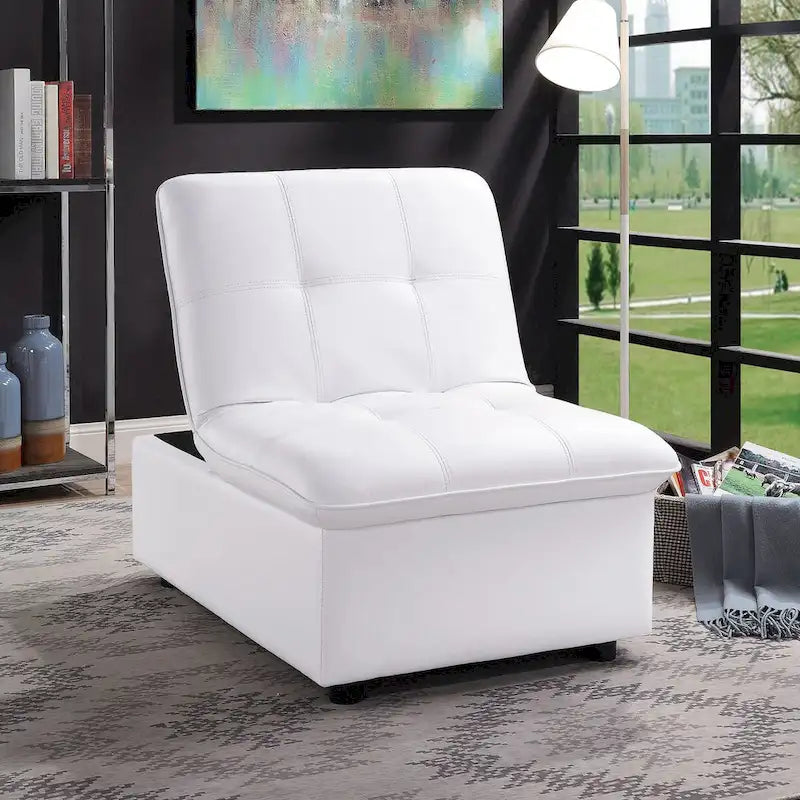 Modern-Style Tufted Faux Leather Adjustable Lounge Chair