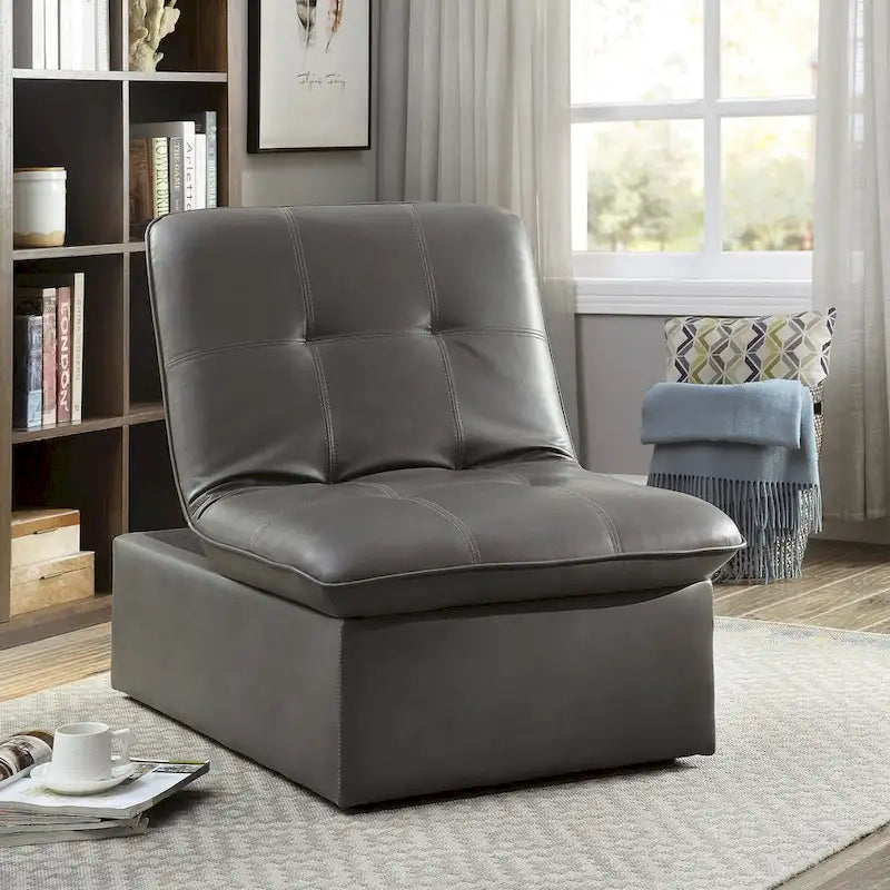 Modern-Style Tufted Faux Leather Adjustable Lounge Chair