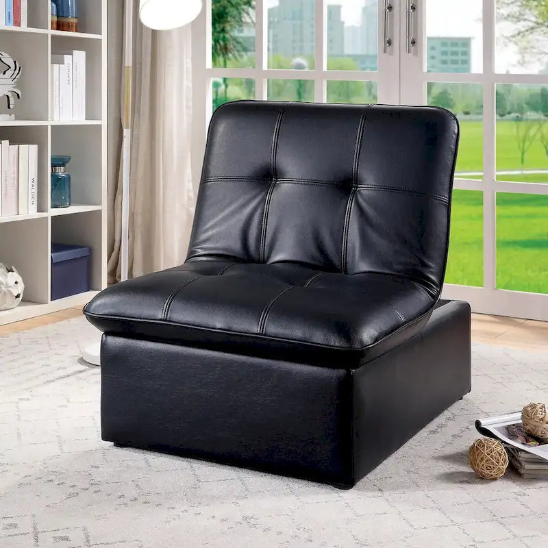 Modern-Style Tufted Faux Leather Adjustable Lounge Chair
