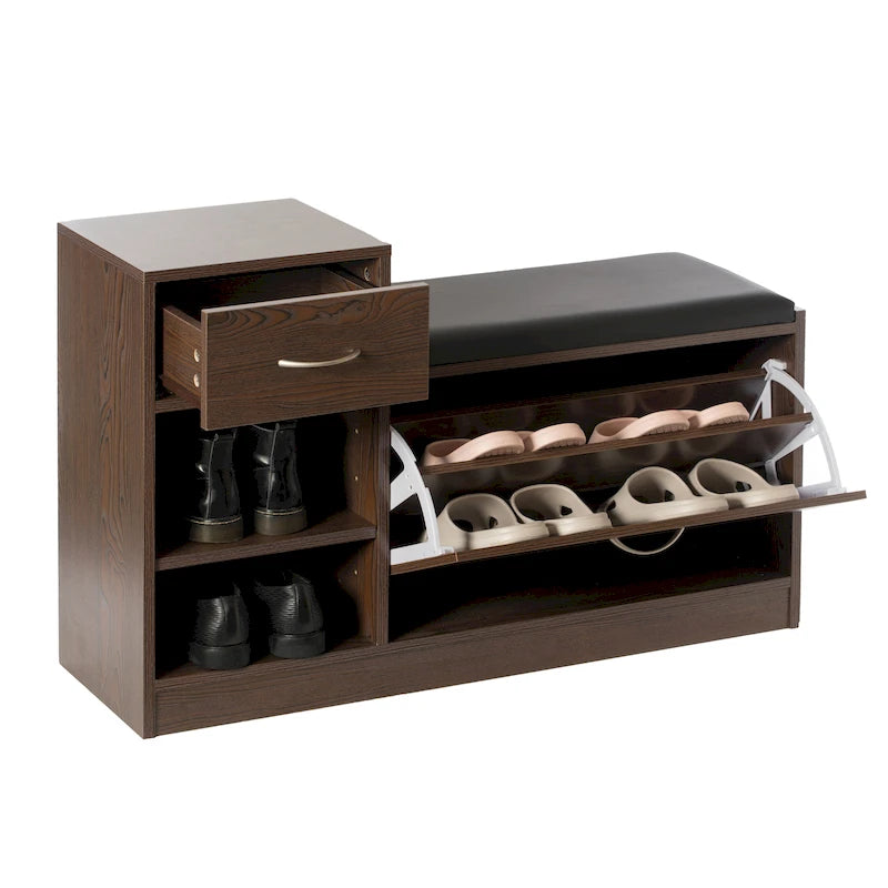 Wooden Entryway Shoe Storage Bench with Cushion