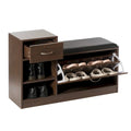 Wooden Entryway Shoe Storage Bench with Cushion