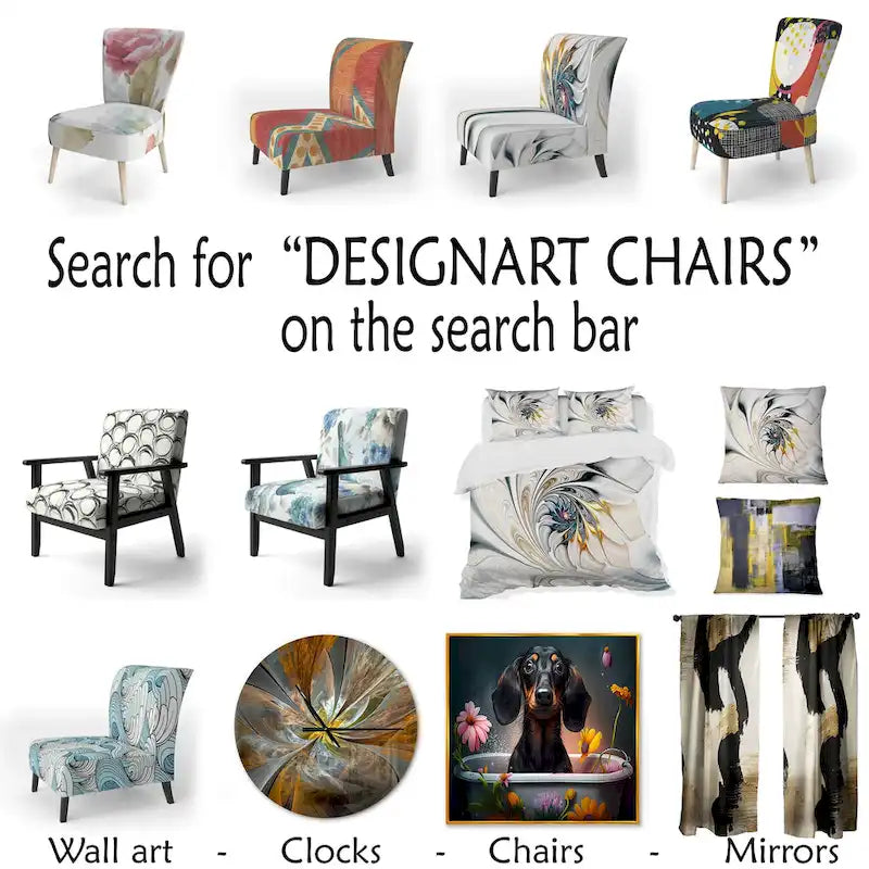 Pastel Abstract With Blue Black & Gold Spots III Upholstered Fractals Accent Chair and Modern Arm Chair
