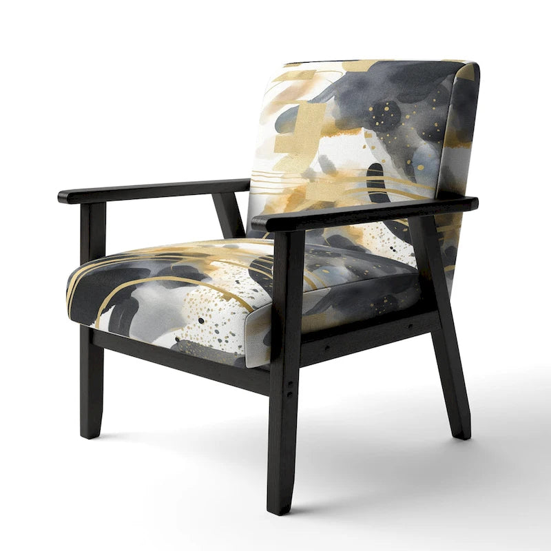 Pastel Abstract With Blue Black & Gold Spots III Upholstered Fractals Accent Chair and Modern Arm Chair