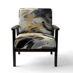 Pastel Abstract With Blue Black & Gold Spots III Upholstered Fractals Accent Chair and Modern Arm Chair