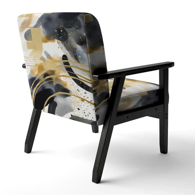Pastel Abstract With Blue Black & Gold Spots III Upholstered Fractals Accent Chair and Modern Arm Chair