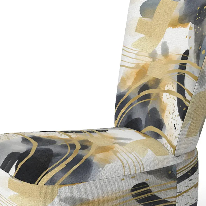 Pastel Abstract With Blue Black & Gold Spots III Upholstered Fractals Accent Chair and Modern Arm Chair