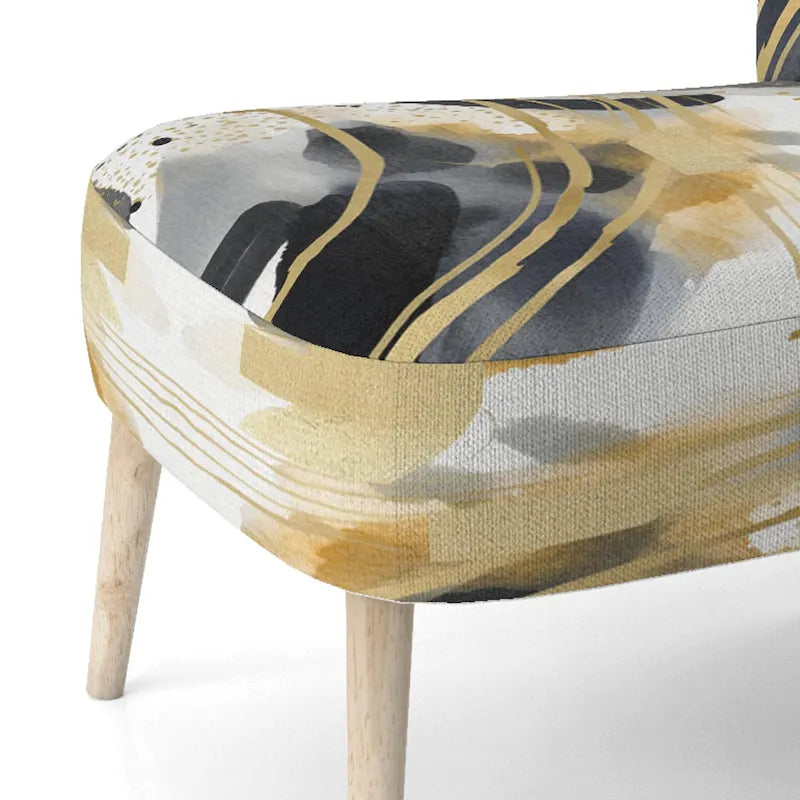 Pastel Abstract With Blue Black & Gold Spots III Upholstered Fractals Accent Chair and Modern Arm Chair