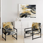 Pastel Abstract With Blue Black & Gold Spots III Upholstered Fractals Accent Chair and Modern Arm Chair