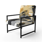 Pastel Abstract With Blue Black & Gold Spots III Upholstered Fractals Accent Chair and Modern Arm Chair