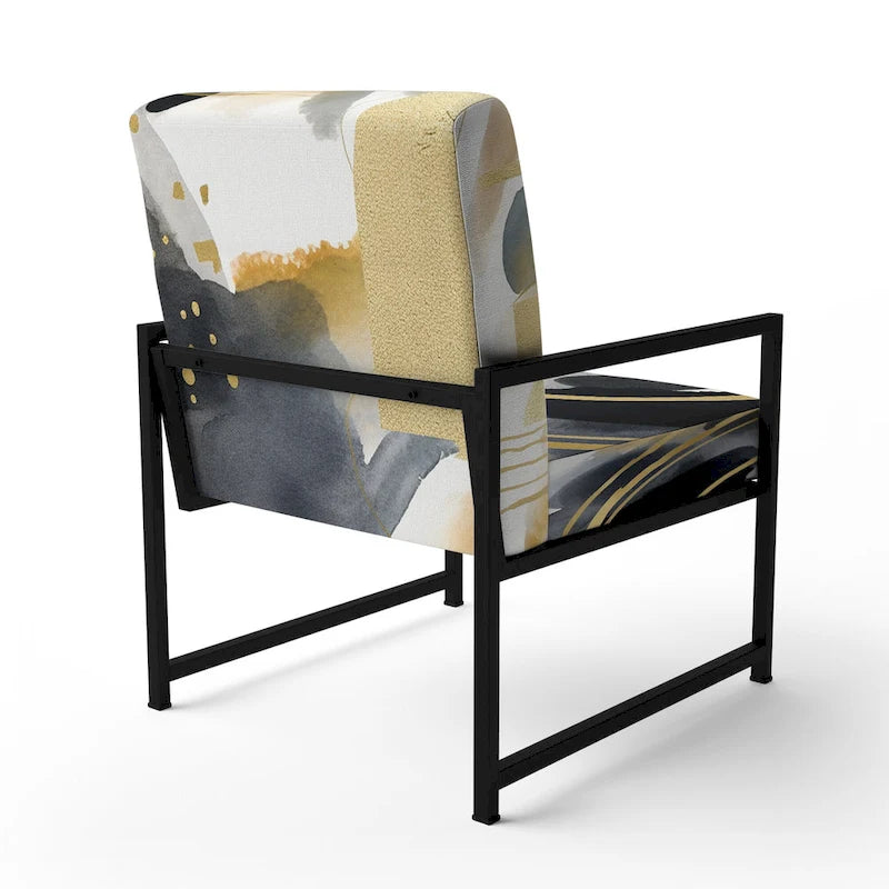 Pastel Abstract With Blue Black & Gold Spots III Upholstered Fractals Accent Chair and Modern Arm Chair