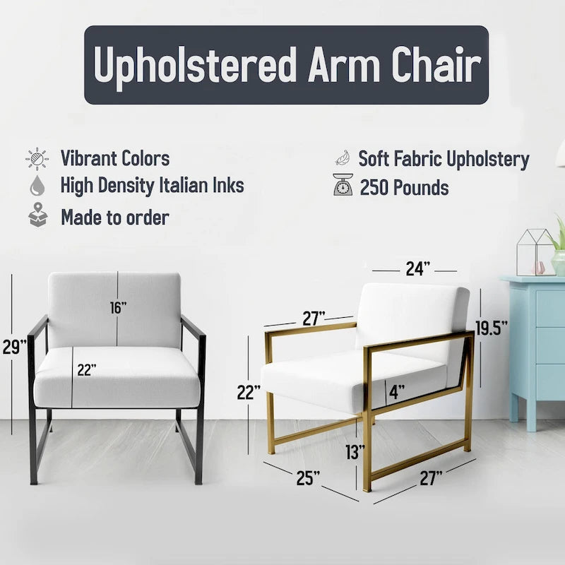 Pastel Abstract With Blue Black & Gold Spots III Upholstered Fractals Accent Chair and Modern Arm Chair
