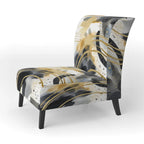 Pastel Abstract With Blue Black & Gold Spots III Upholstered Fractals Accent Chair and Modern Arm Chair