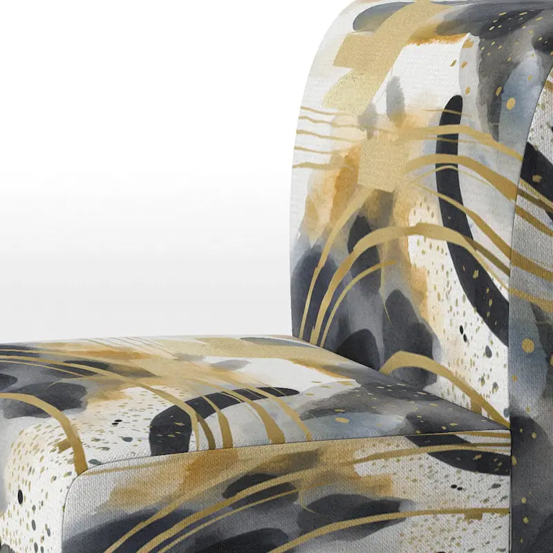 Pastel Abstract With Blue Black & Gold Spots III Upholstered Fractals Accent Chair and Modern Arm Chair