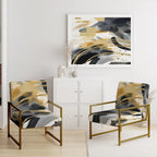Pastel Abstract With Blue Black & Gold Spots III Upholstered Fractals Accent Chair and Modern Arm Chair