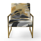 Pastel Abstract With Blue Black & Gold Spots III Upholstered Fractals Accent Chair and Modern Arm Chair