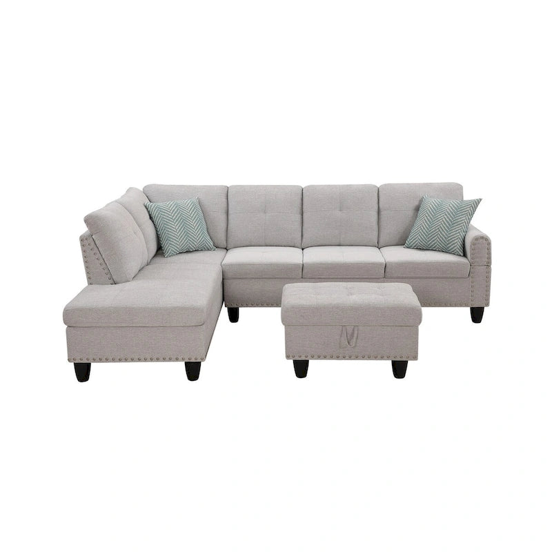 98 Wide Left Hand Facing Sofa & Chaise with Ottoman