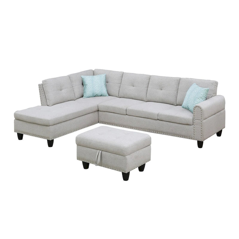 98 Wide Left Hand Facing Sofa & Chaise with Ottoman