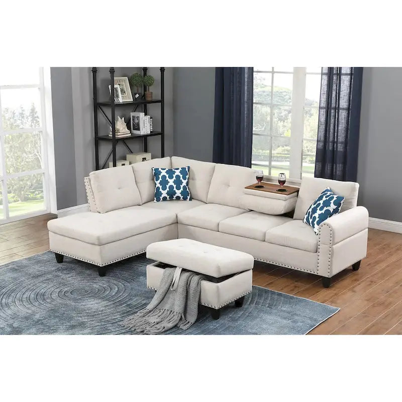 98 Wide Left Hand Facing Sofa & Chaise with Ottoman
