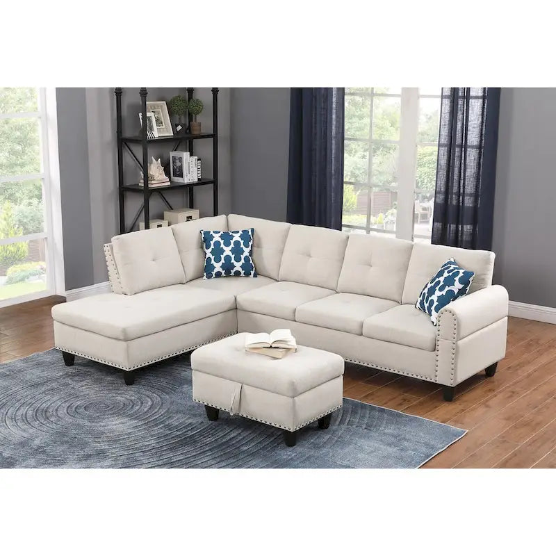 98 Wide Left Hand Facing Sofa & Chaise with Ottoman