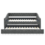 Full Size Daybed with Twin Size Trundle Upholstered Tufted Sofa Bed, with Button on Back and Copper Nail on Waved Shape Arms