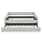 Full Size Daybed with Twin Size Trundle Upholstered Tufted Sofa Bed, with Button on Back and Copper Nail on Waved Shape Arms