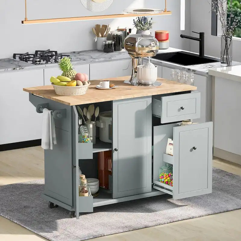 53.9 Width Rolling Kitchen Cart on Wheels with Internal Storage Rack