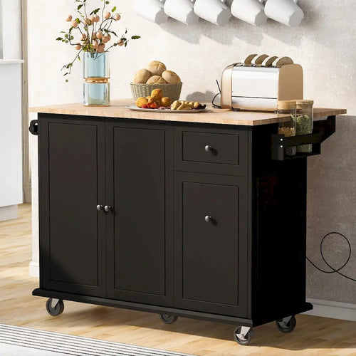 53.9 Width Rolling Kitchen Cart on Wheels with Internal Storage Rack