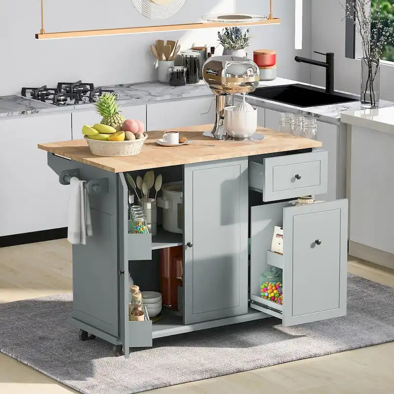 53.9 Width Rolling Kitchen Cart on Wheels with Internal Storage Rack