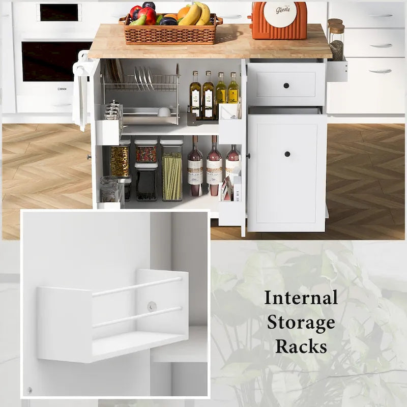53.9 Width Rolling Kitchen Cart on Wheels with Internal Storage Rack