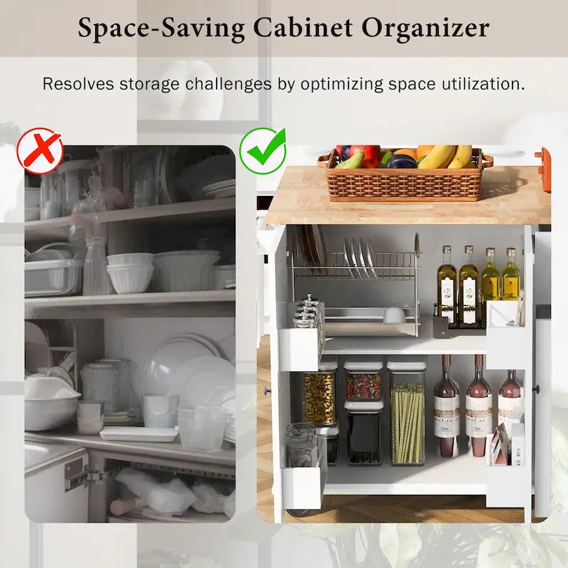 53.9 Width Rolling Kitchen Cart on Wheels with Internal Storage Rack