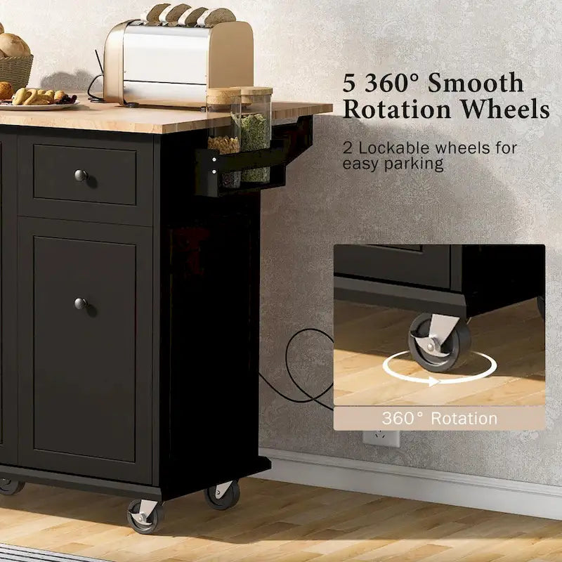 53.9 Width Rolling Kitchen Cart on Wheels with Internal Storage Rack