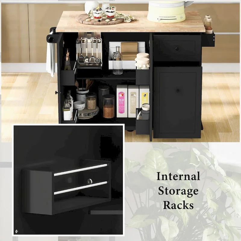 53.9 Width Rolling Kitchen Cart on Wheels with Internal Storage Rack