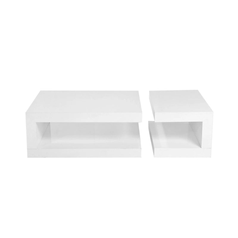 2-Piece Coffee Table Set, White Glass, Nesting Design