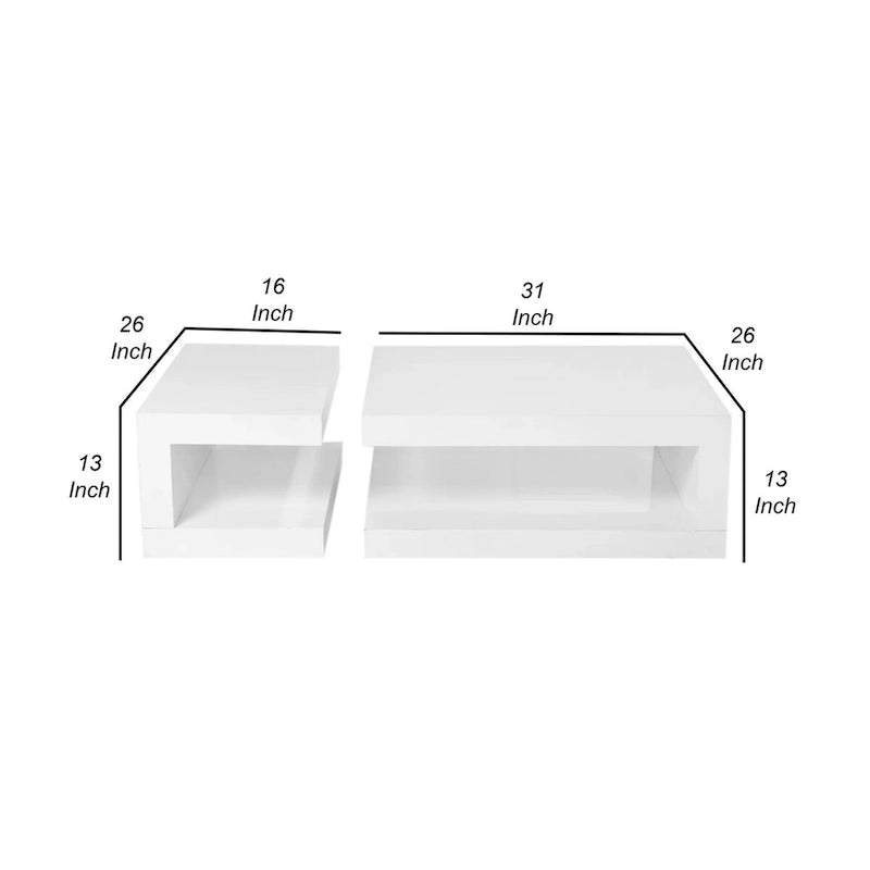 2-Piece Coffee Table Set, White Glass, Nesting Design