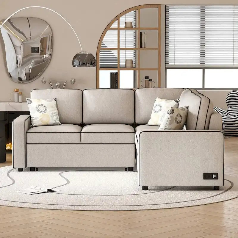 L-Shaped Reversible Chaise Sectional Sofa Pull Out Sofa Bed