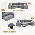 L-Shaped Reversible Chaise Sectional Sofa Pull Out Sofa Bed