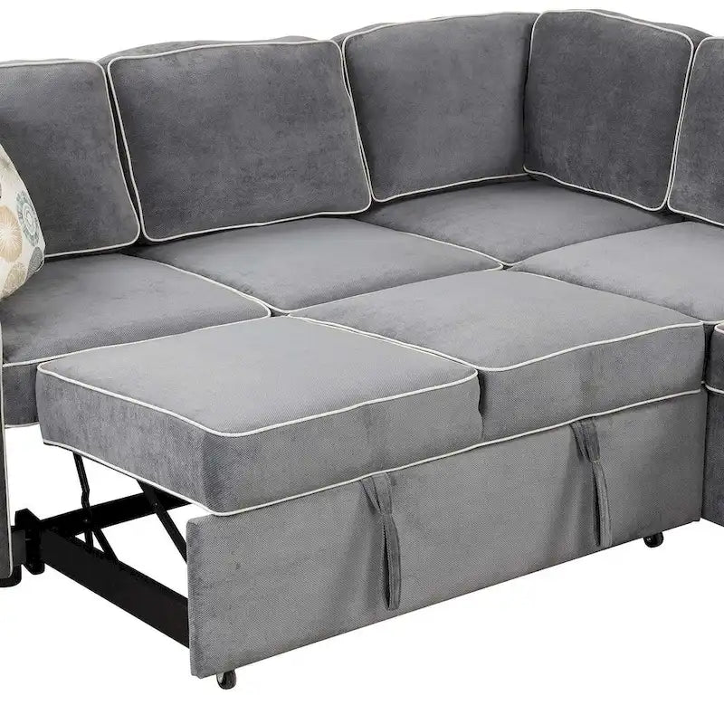 L-Shaped Reversible Chaise Sectional Sofa Pull Out Sofa Bed