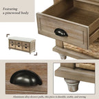 Rustic Storage Bench with 3 Drawers and 3 Rattan Baskets